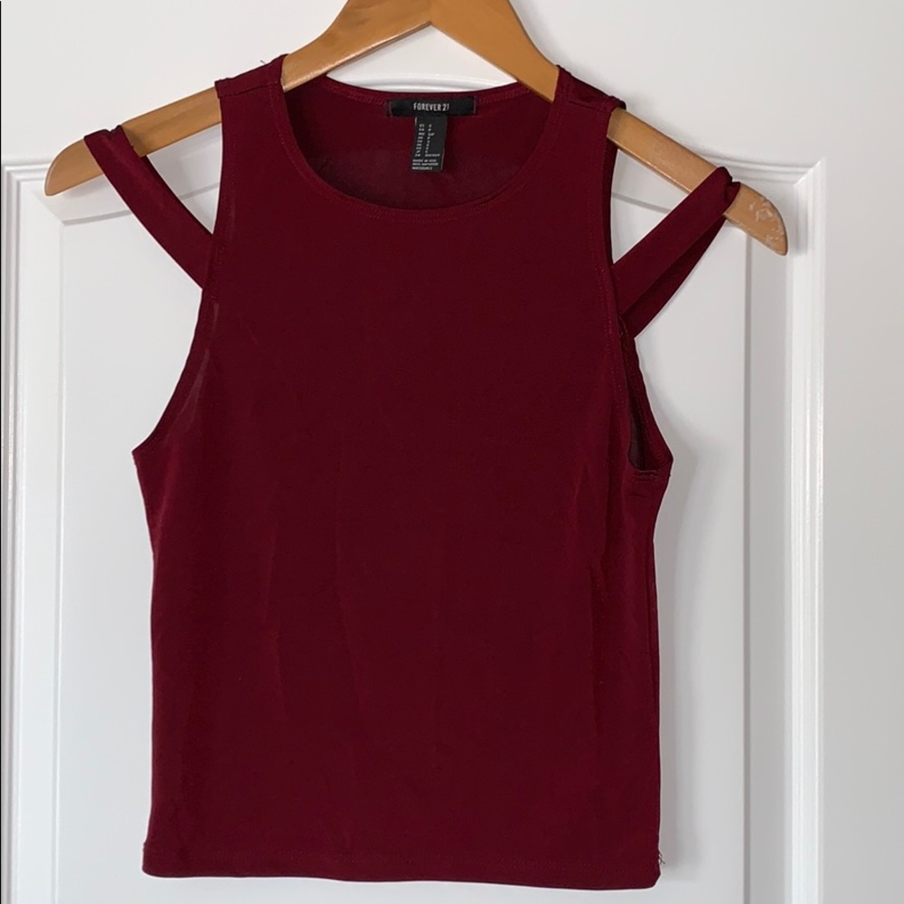 Forever 21 Maroon Cold Shoulder Tank Top